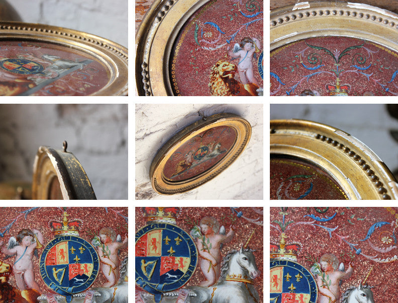 A Fine Mid 18thC Period Reverse Glass Picture of the Royal Coat of Arms