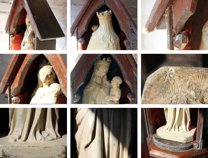 A c.1837 Ecclesiastical Plaster Model of the Madonna & Child in Niche Pine Stand