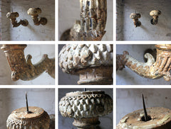 A Good Pair of Louis XVI/Empire Period French Polychrome Painted & Carved Wall Sconce Pricket Torchères