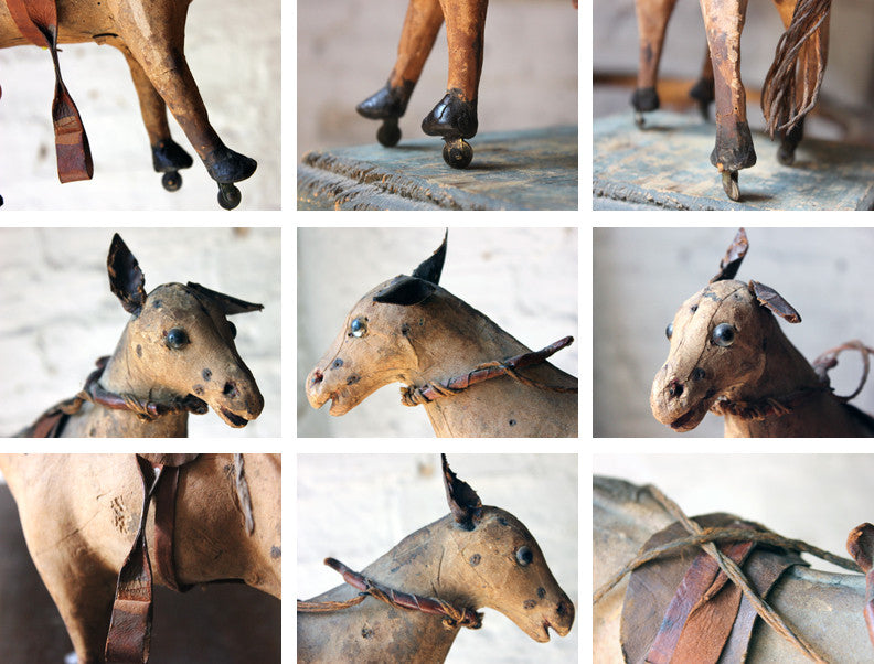 A Charming Mid 19thC French Papier-Mâché & Leather Pull Along Horse