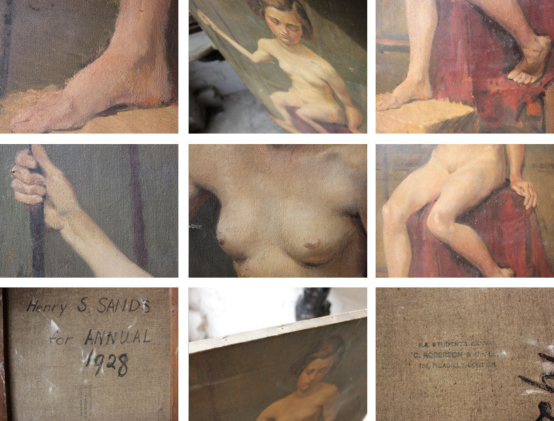 A Good 1928 British School Oil on Canvas; Female Nude Study by Henry Southgate Sands RBSA (1900-1971)