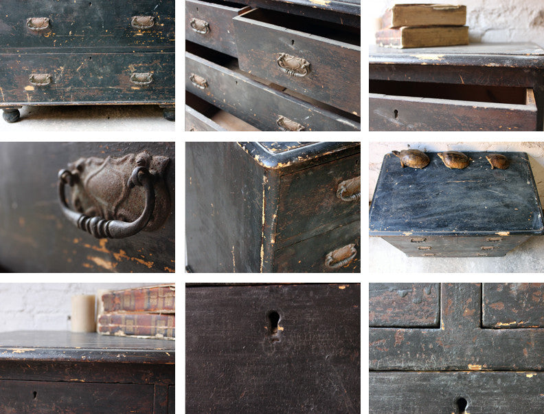 A Compact c.1900 Black Painted Pine Chest of Drawers