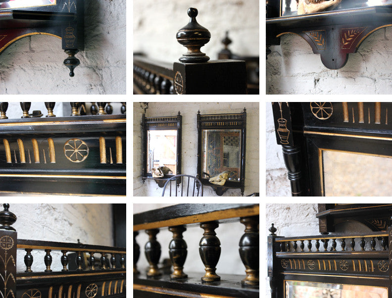 A Good Pair of Aesthetic Movement Ebonised & Parcel Gilt Wall Mirrors