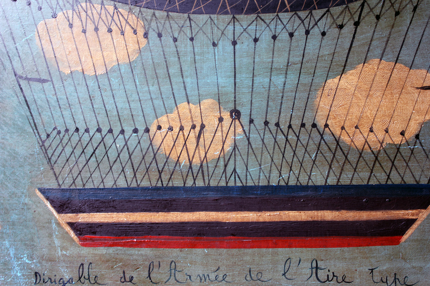 A French Naïve School Oil on Tin of an Airship by J. Du Bois c.1910