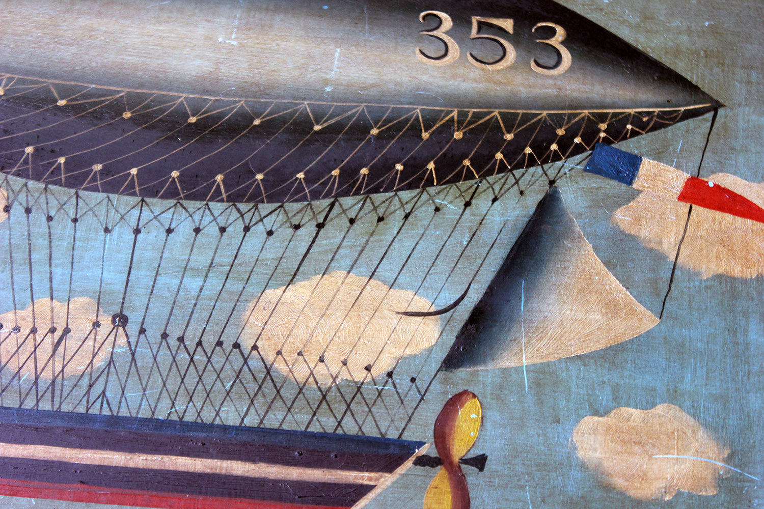 A French Naïve School Oil on Tin of an Airship by J. Du Bois c.1910