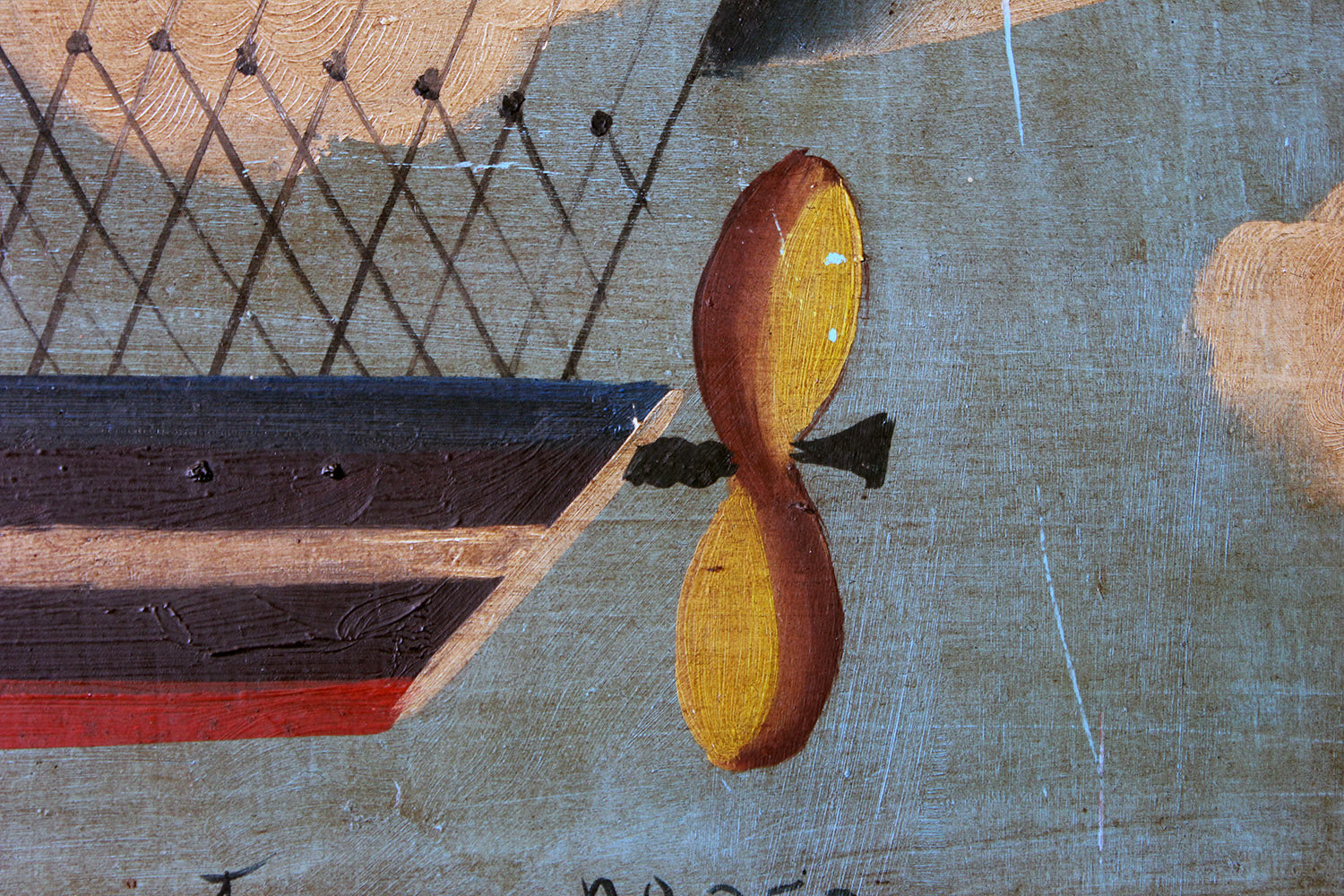 A French Naïve School Oil on Tin of an Airship by J. Du Bois c.1910