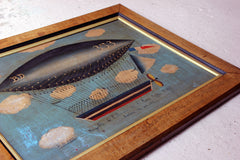 A French Naïve School Oil on Tin of an Airship by J. Du Bois c.1910