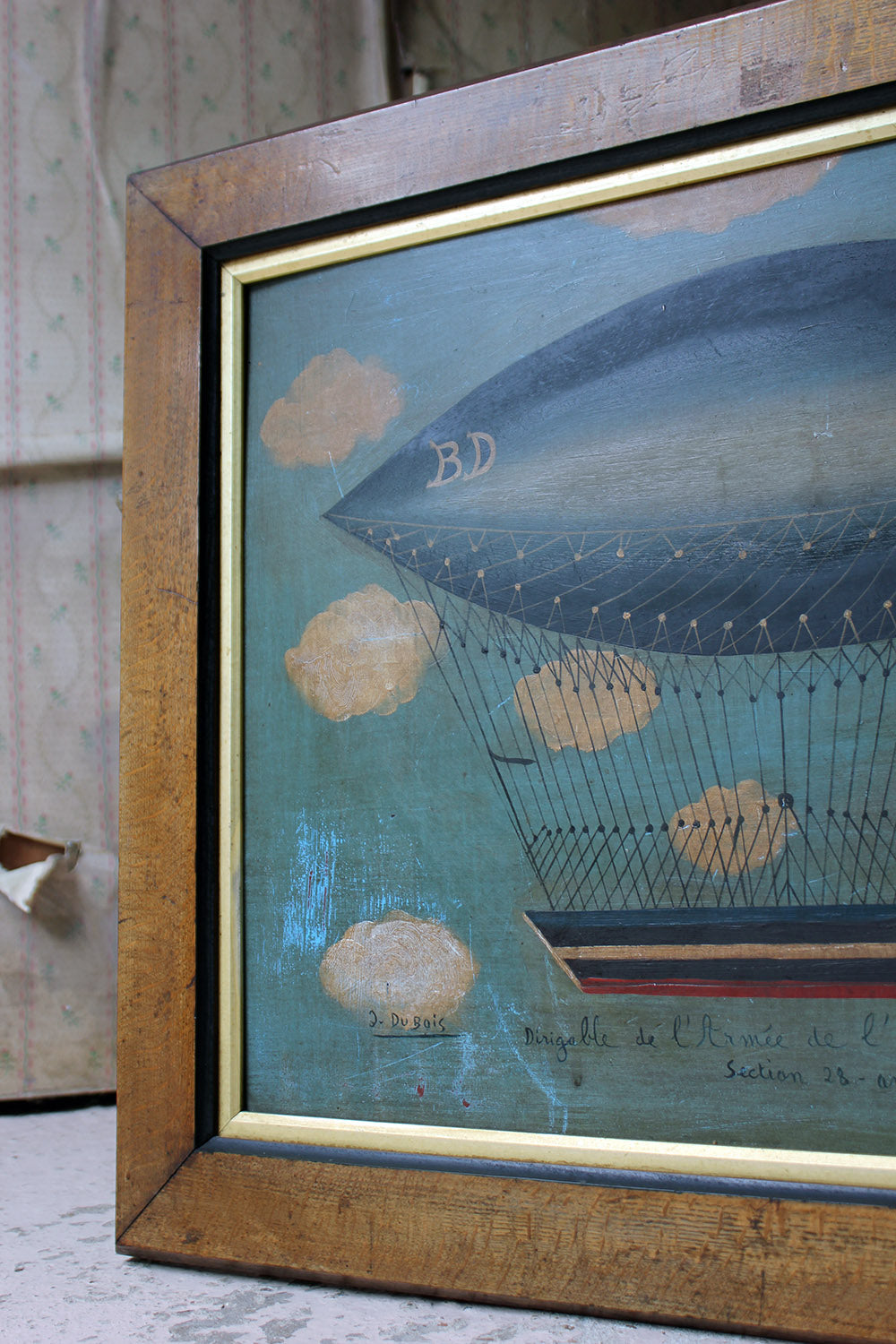 A French Naïve School Oil on Tin of an Airship by J. Du Bois c.1910