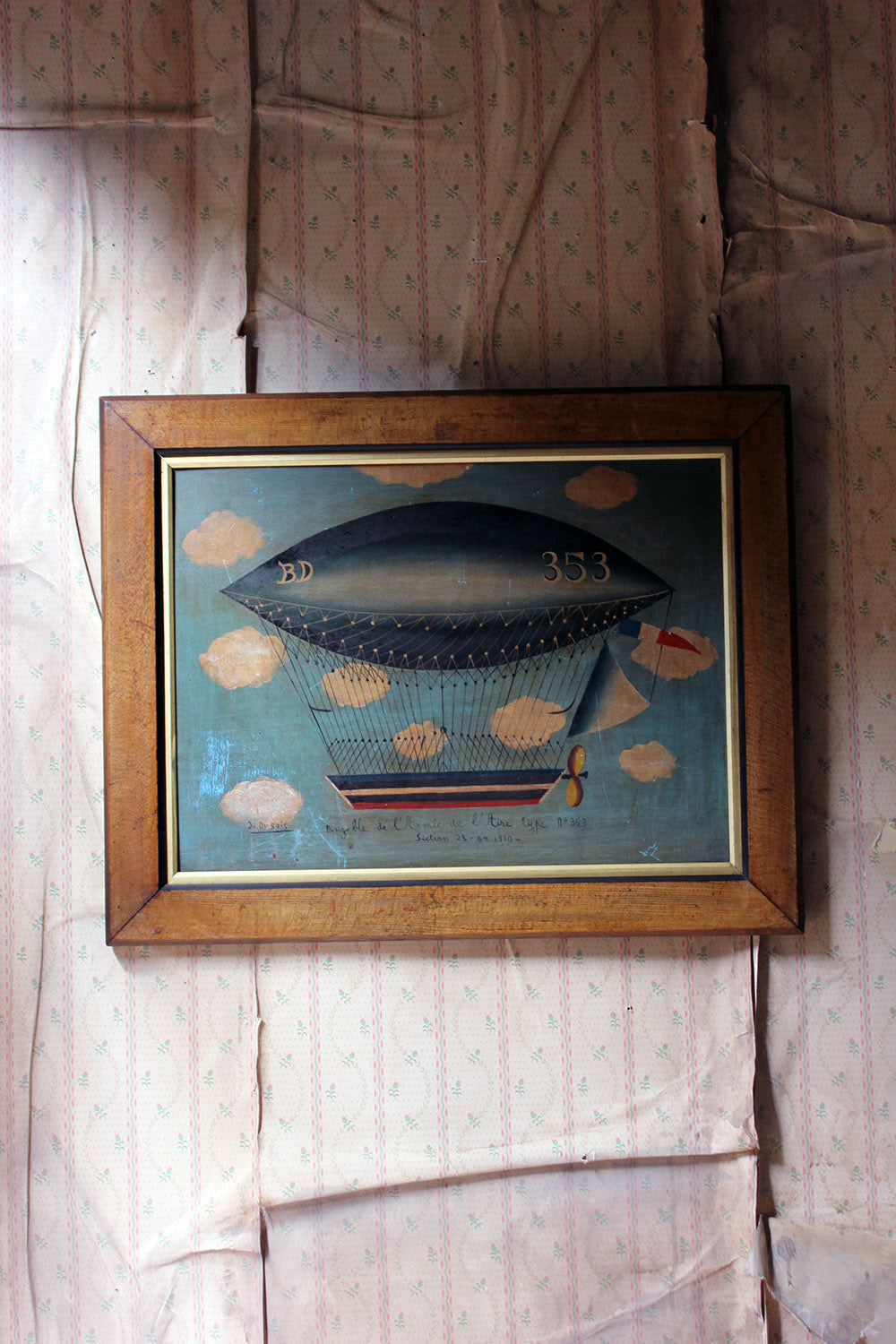 A French Naïve School Oil on Tin of an Airship by J. Du Bois c.1910