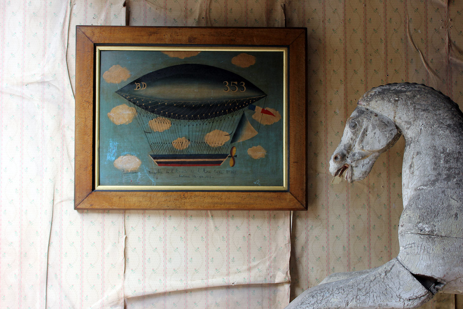 A French Naïve School Oil on Tin of an Airship by J. Du Bois c.1910