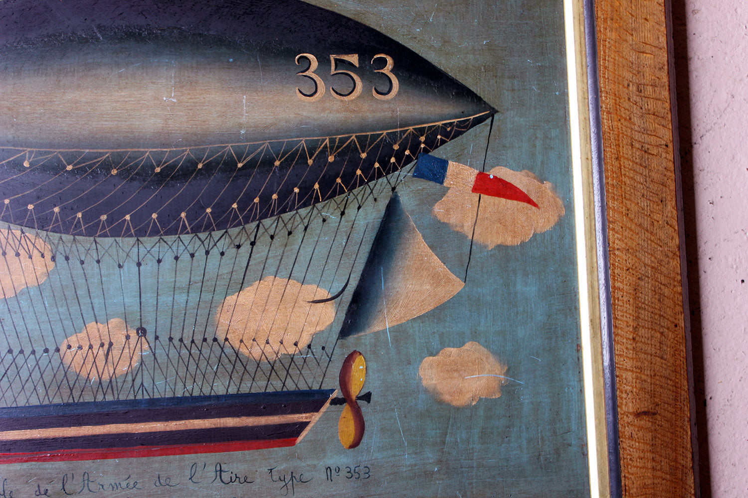A French Naïve School Oil on Tin of an Airship by J. Du Bois c.1910