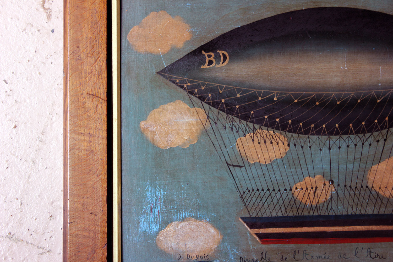 A French Naïve School Oil on Tin of an Airship by J. Du Bois c.1910
