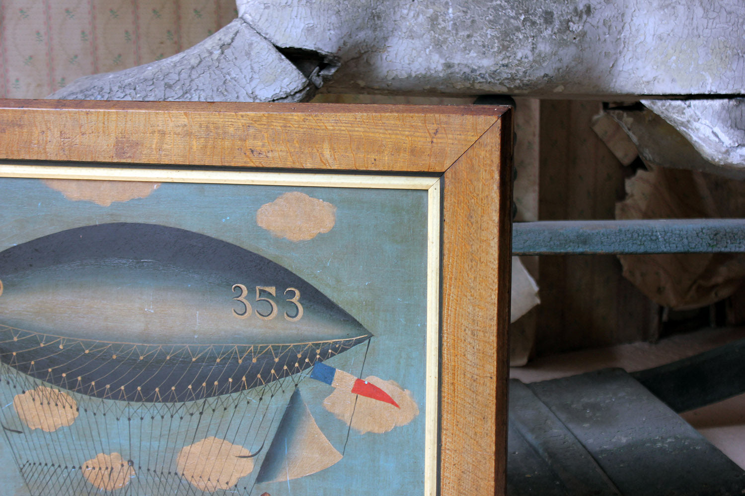 A French Naïve School Oil on Tin of an Airship by J. Du Bois c.1910