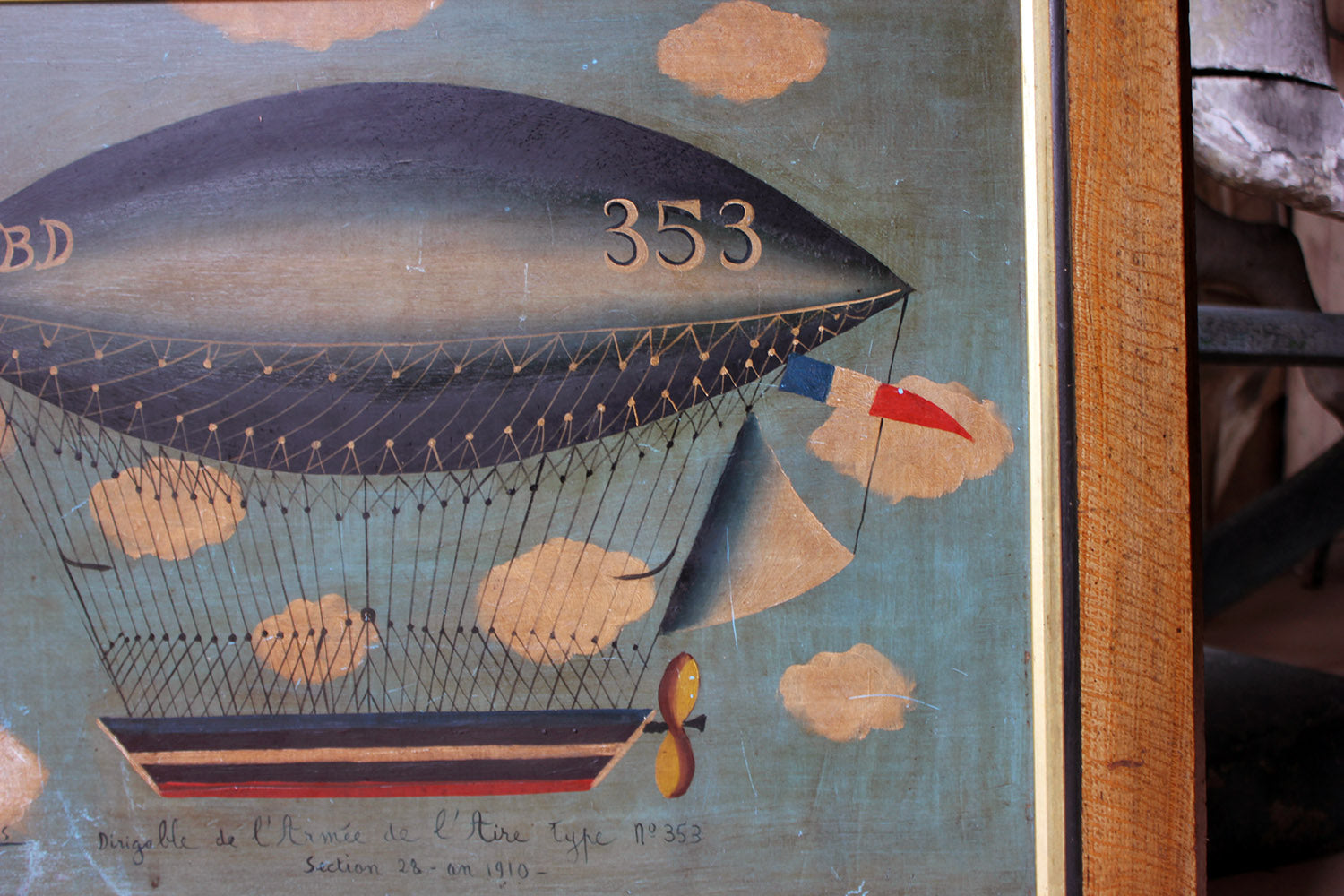 A French Naïve School Oil on Tin of an Airship by J. Du Bois c.1910