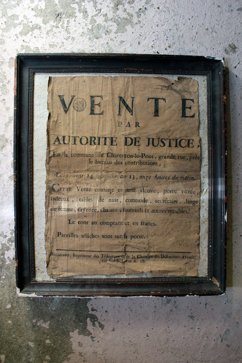 A French Empire Period Napoleonic Notice of a Parisian House Clearance c.1805