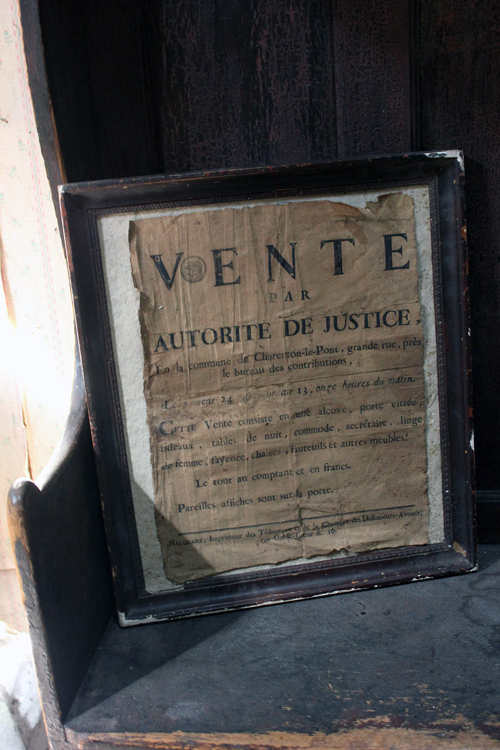 A French Empire Period Napoleonic Notice of a Parisian House Clearance c.1805