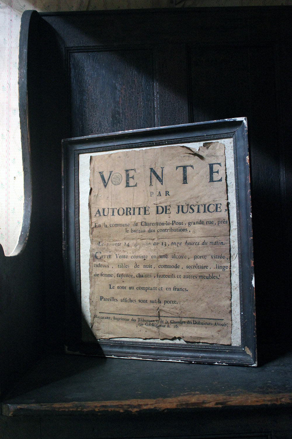 A French Empire Period Napoleonic Notice of a Parisian House Clearance c.1805
