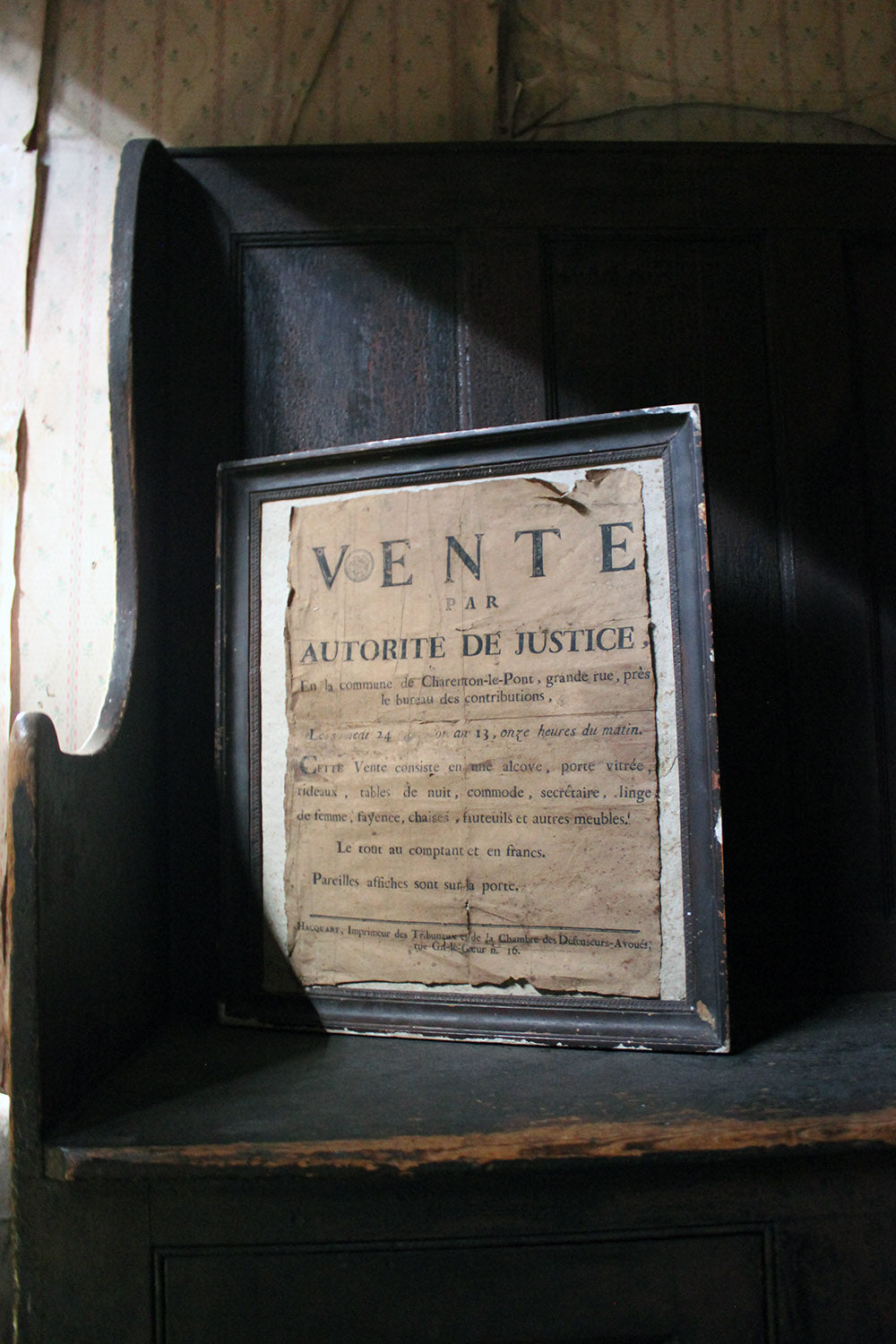 A French Empire Period Napoleonic Notice of a Parisian House Clearance c.1805
