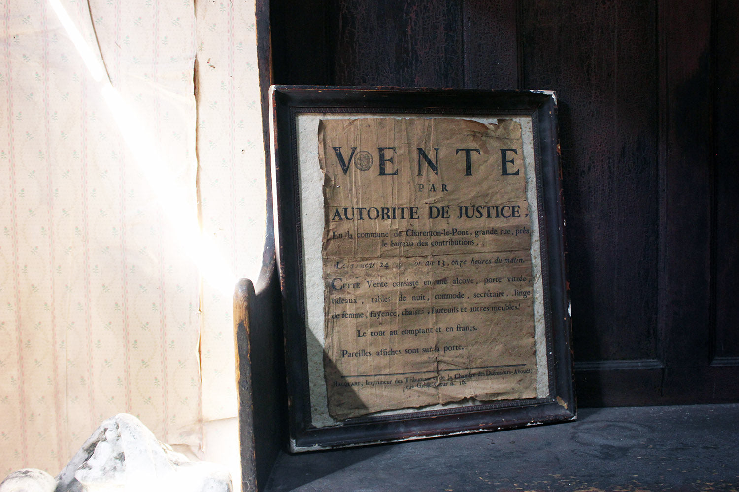 A French Empire Period Napoleonic Notice of a Parisian House Clearance c.1805