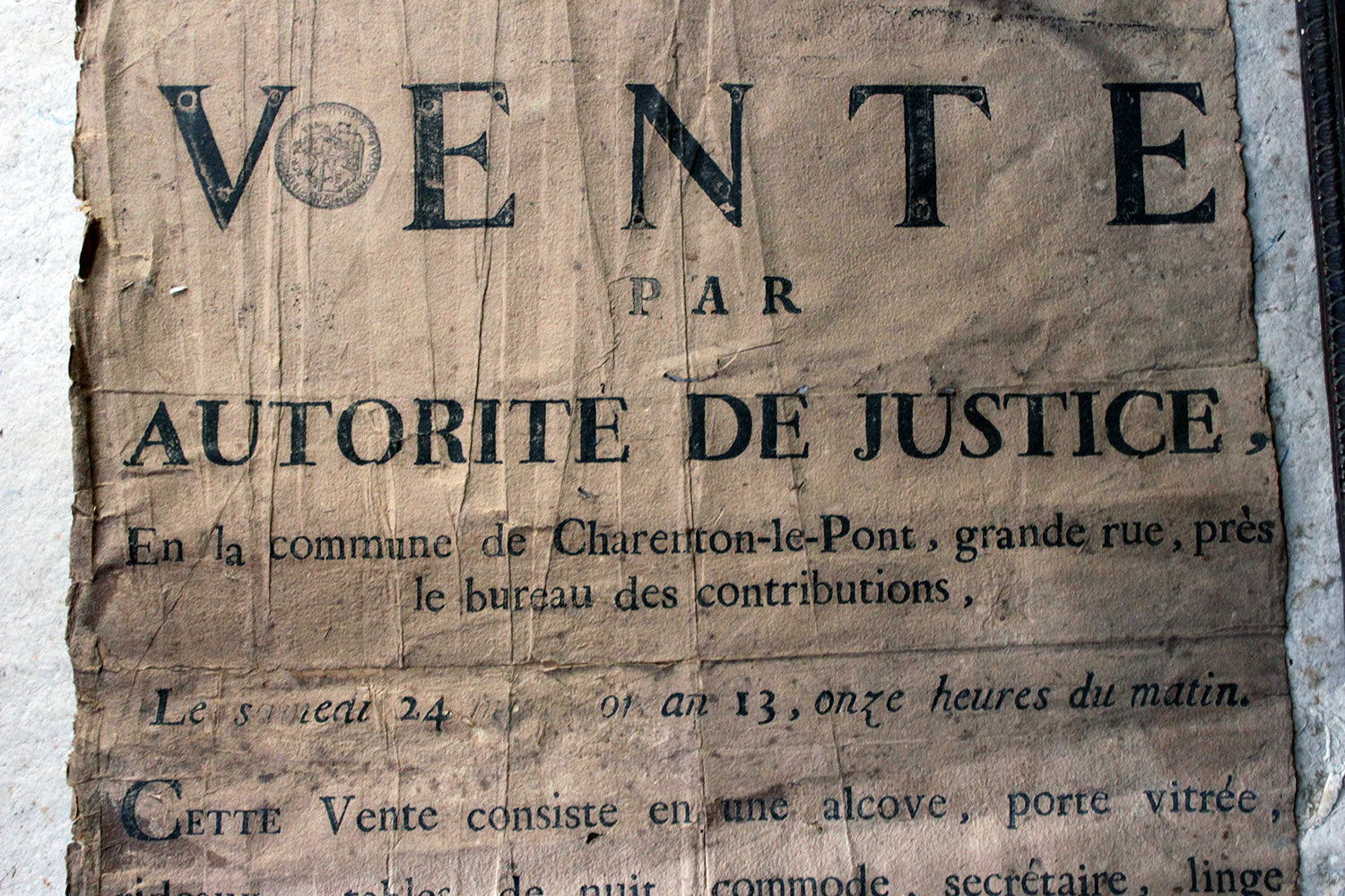A French Empire Period Napoleonic Notice of a Parisian House Clearance c.1805