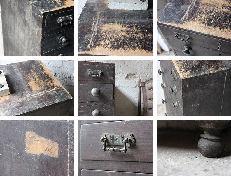 A Decorative c.1900 Black Painted Pine Narrow Chest of Drawers