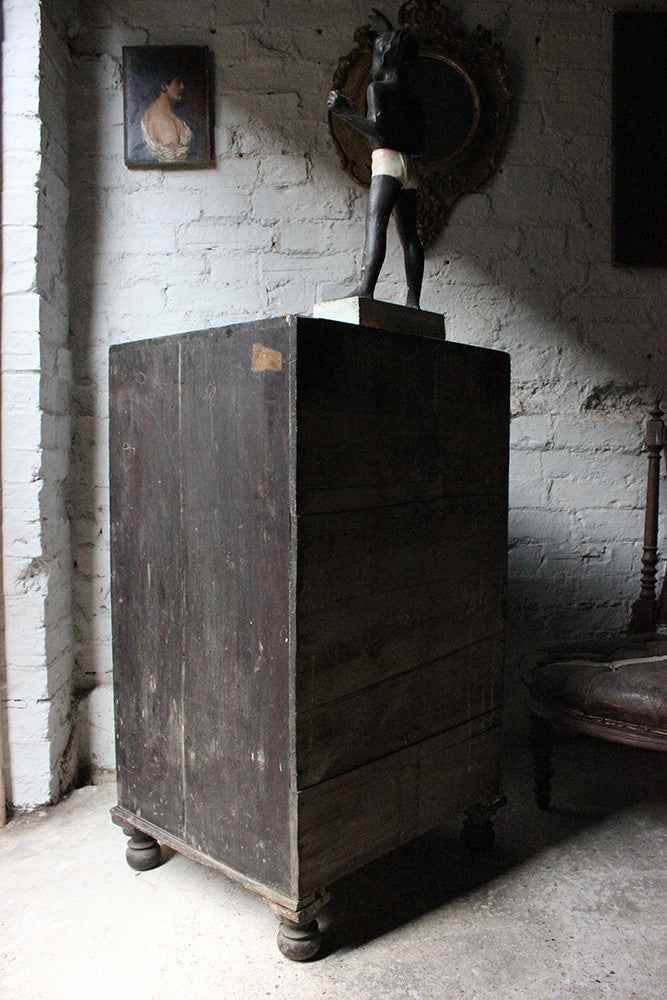 A Decorative c.1900 Black Painted Pine Narrow Chest of Drawers
