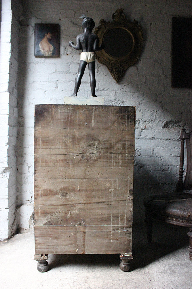 A Decorative c.1900 Black Painted Pine Narrow Chest of Drawers