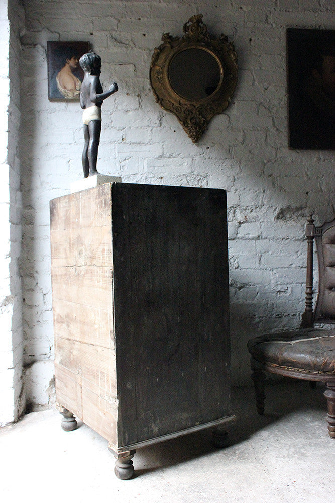 A Decorative c.1900 Black Painted Pine Narrow Chest of Drawers