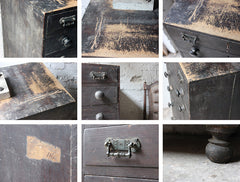 A Decorative c.1900 Black Painted Pine Narrow Chest of Drawers