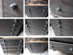 A Decorative c.1900 Black Painted Pine Narrow Chest of Drawers