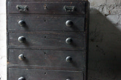 A Decorative c.1900 Black Painted Pine Narrow Chest of Drawers