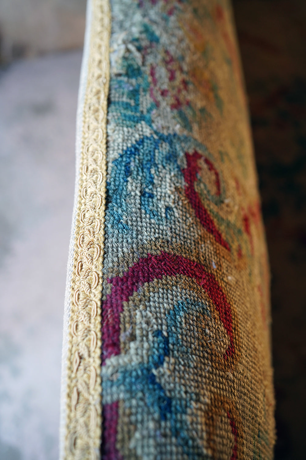 A George III Walnut Needlepoint Tapestry Upholstered Settee