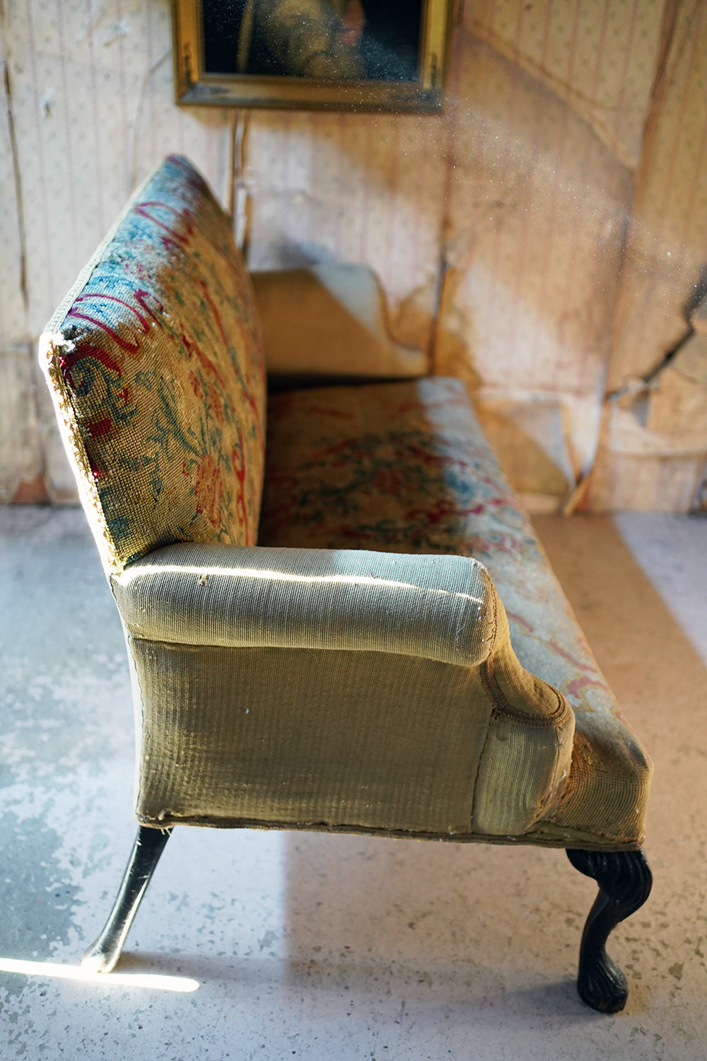 A George III Walnut Needlepoint Tapestry Upholstered Settee