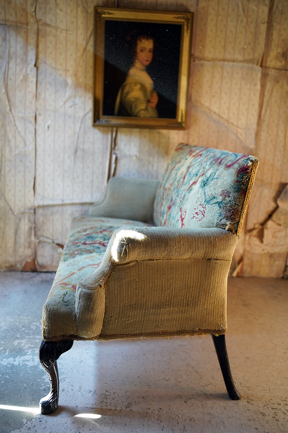 A George III Walnut Needlepoint Tapestry Upholstered Settee