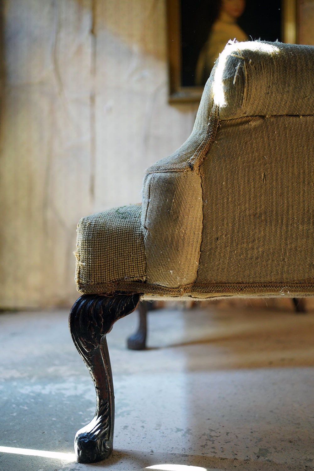 A George III Walnut Needlepoint Tapestry Upholstered Settee