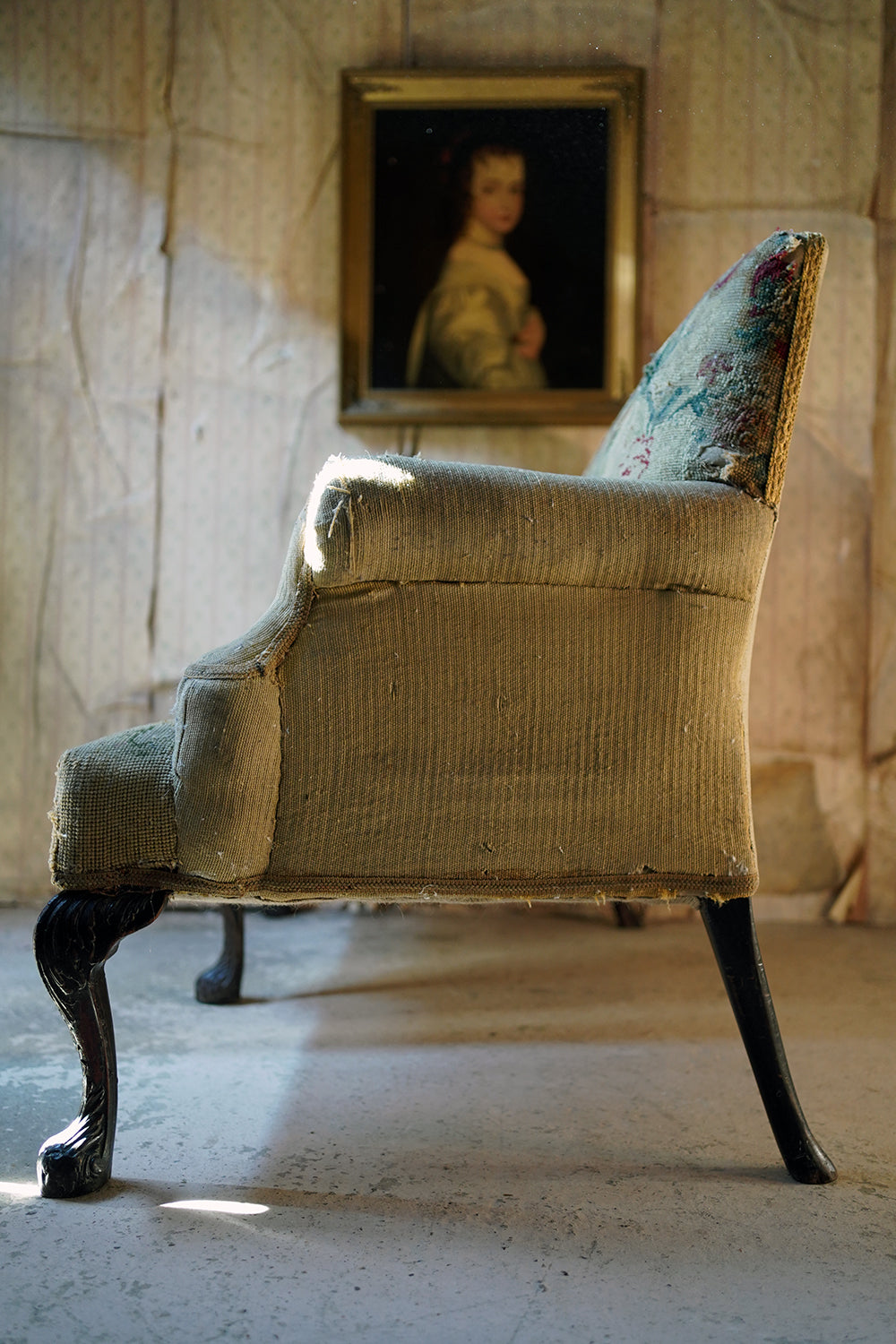 A George III Walnut Needlepoint Tapestry Upholstered Settee
