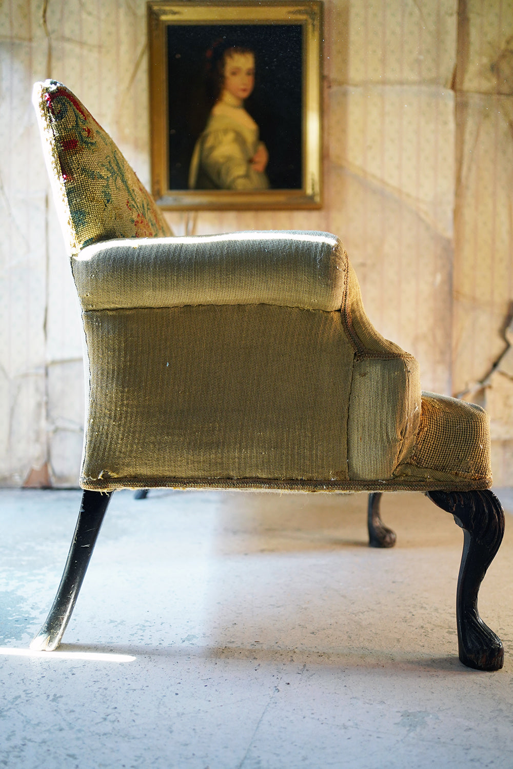 A George III Walnut Needlepoint Tapestry Upholstered Settee