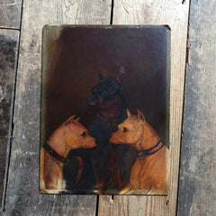 A 19thC English School Oil on Board Study of Two White Terriers & One Manchester Terrier