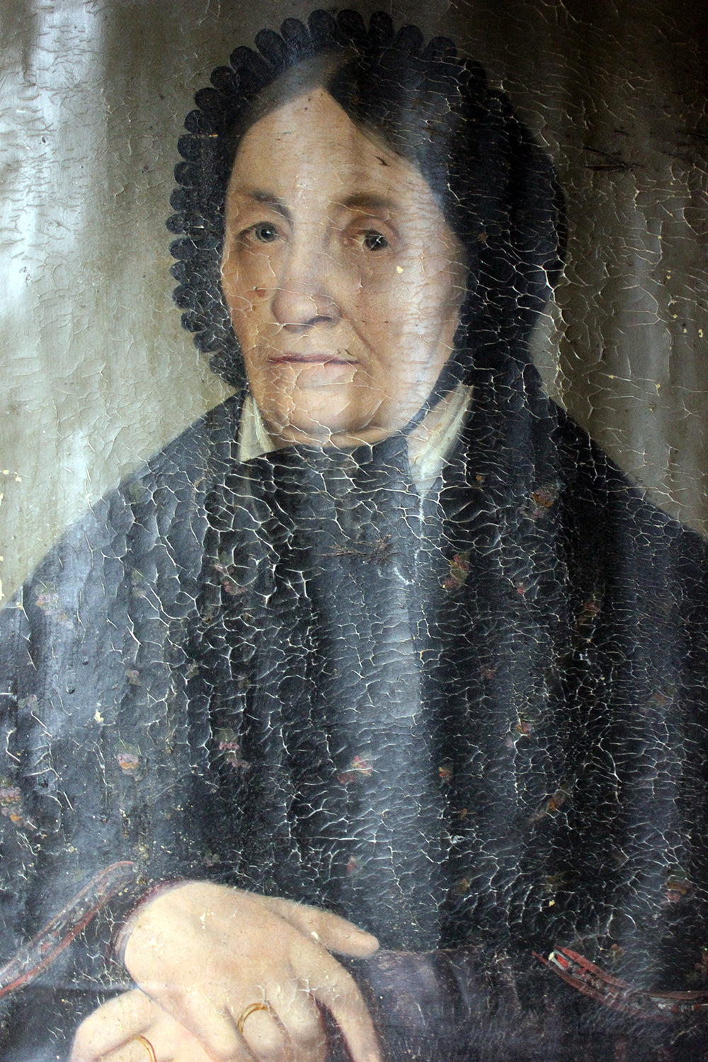 A 19thC French School Oil on Canvas Portrait of an Elderly Lady in Mourning c.1870-80