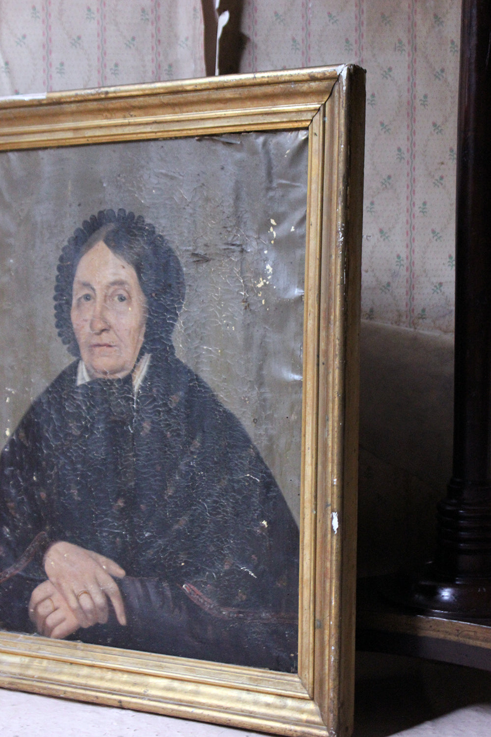 A 19thC French School Oil on Canvas Portrait of an Elderly Lady in Mourning c.1870-80