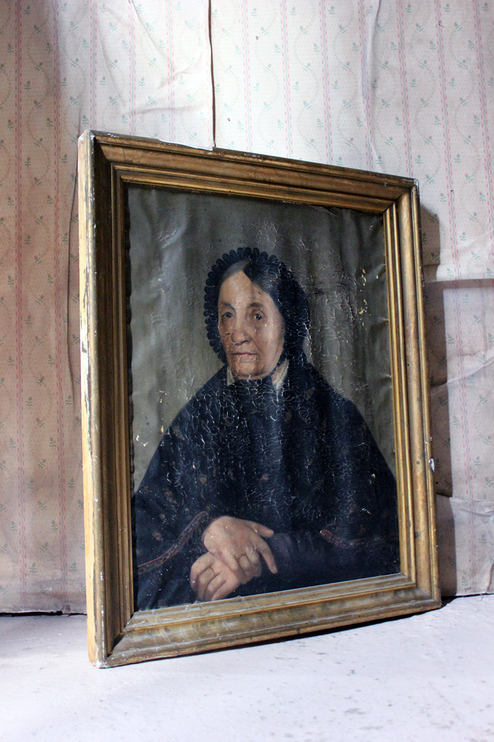 A 19thC French School Oil on Canvas Portrait of an Elderly Lady in Mourning c.1870-80