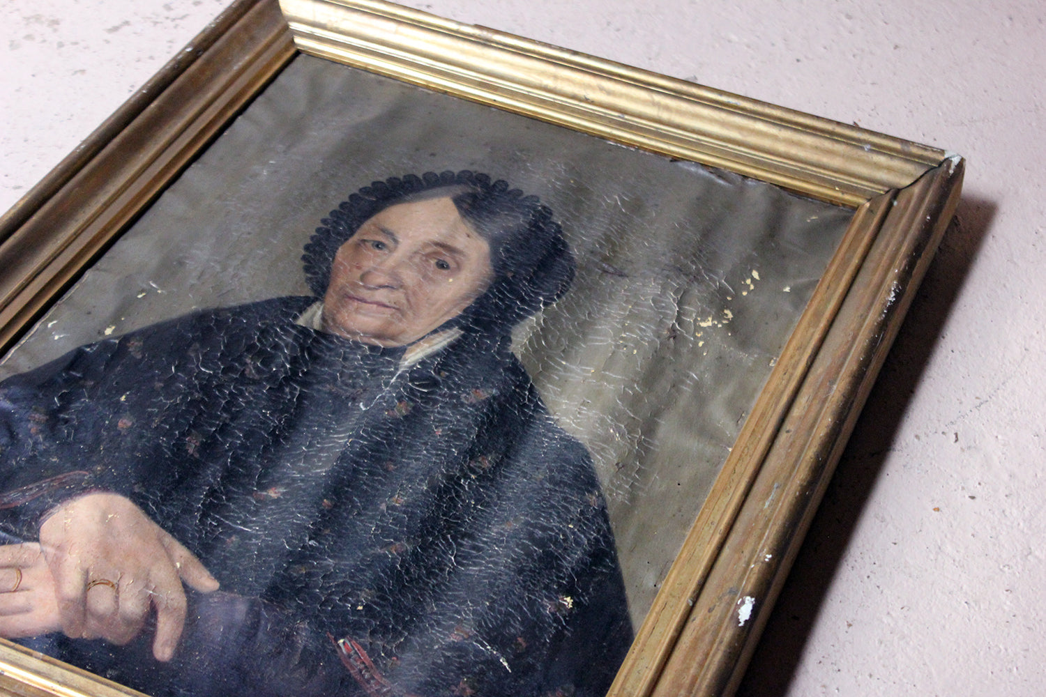 A 19thC French School Oil on Canvas Portrait of an Elderly Lady in Mourning c.1870-80