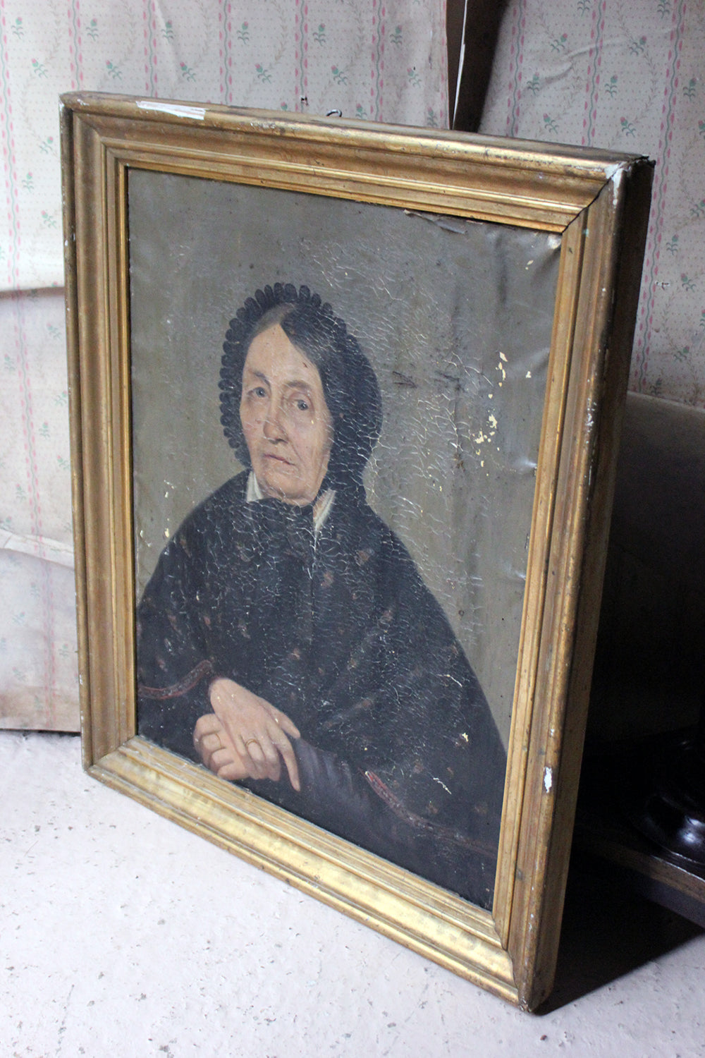 A 19thC French School Oil on Canvas Portrait of an Elderly Lady in Mourning c.1870-80