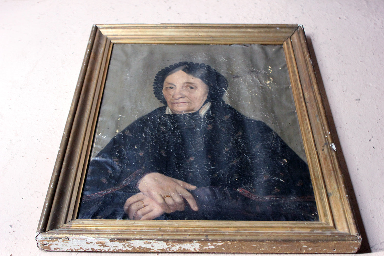 A 19thC French School Oil on Canvas Portrait of an Elderly Lady in Mourning c.1870-80