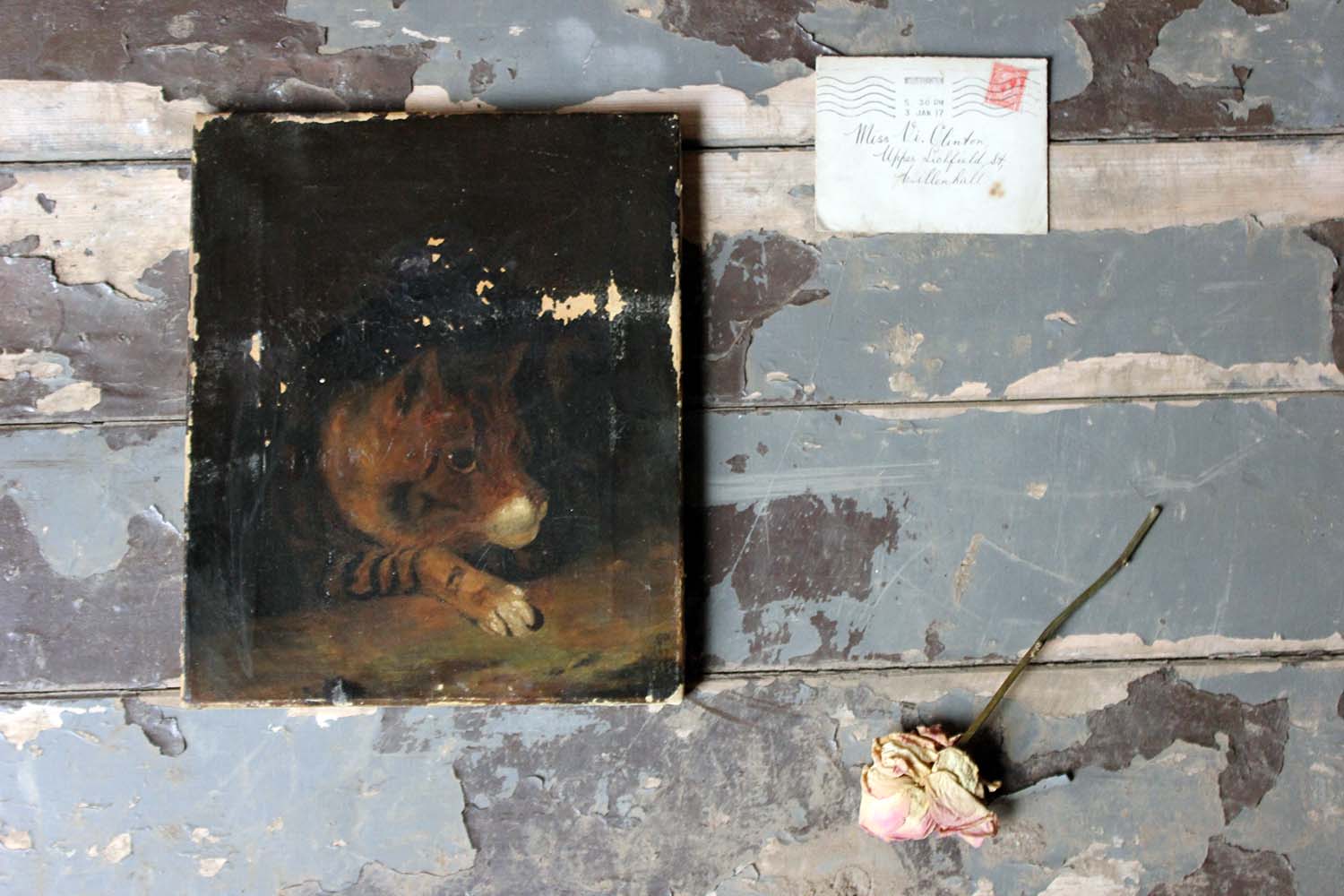A 19thC English School Oil on Canvas Study of a Cat c.1882