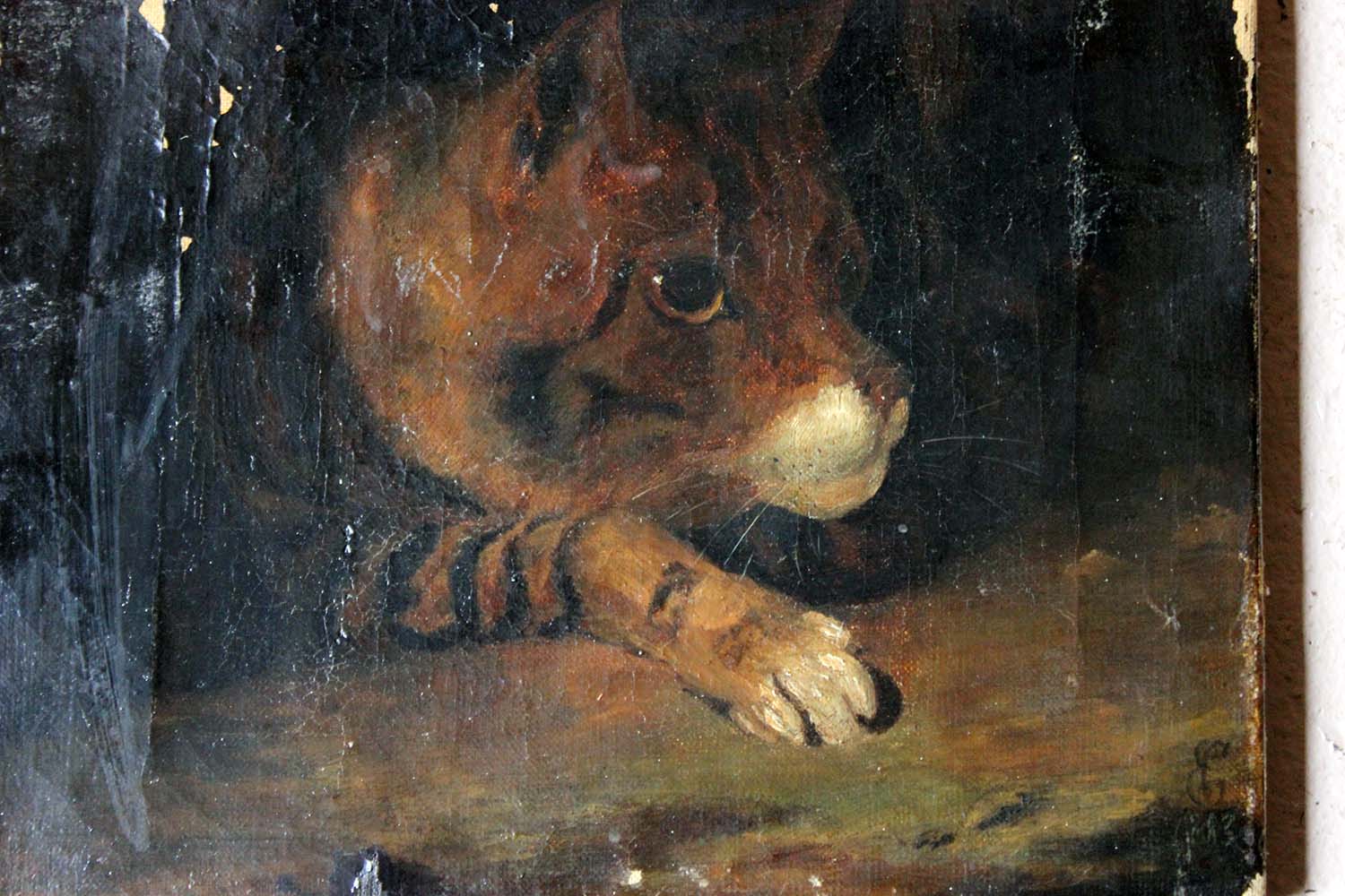 A 19thC English School Oil on Canvas Study of a Cat c.1882