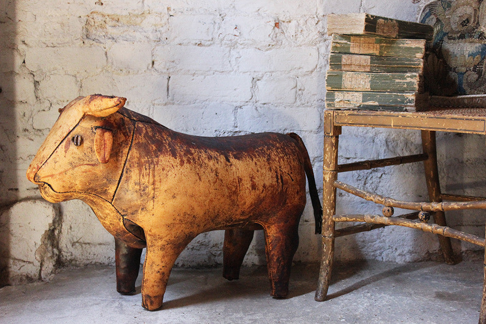 A Charming c.1960 Ormesa Leather Bull Footstool Retailed by Liberty & Co