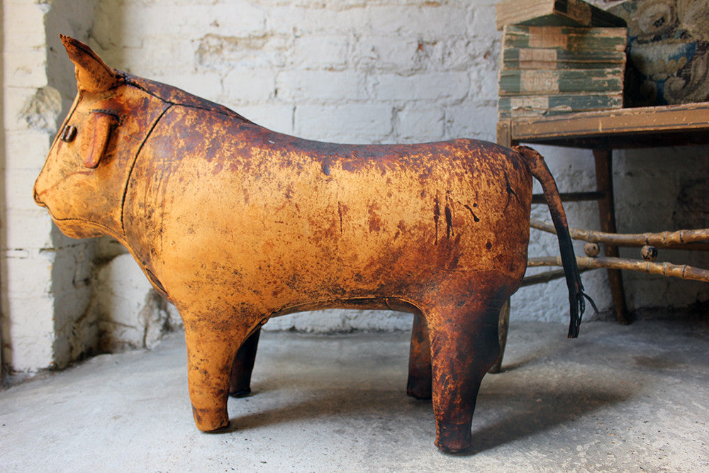 A Charming c.1960 Ormesa Leather Bull Footstool Retailed by Liberty & Co
