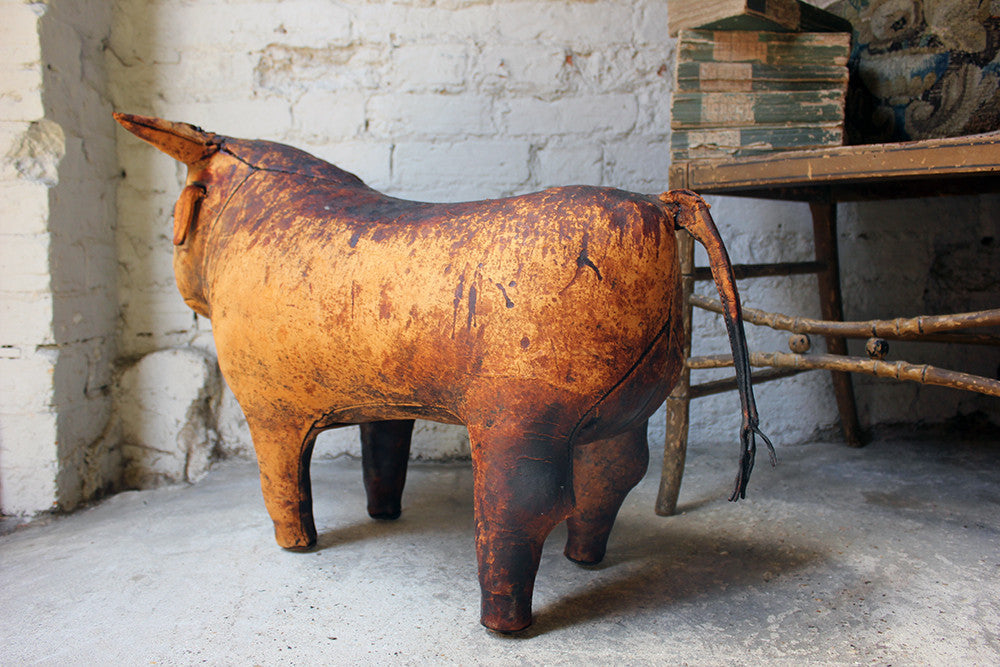 A Charming c.1960 Ormesa Leather Bull Footstool Retailed by Liberty & Co