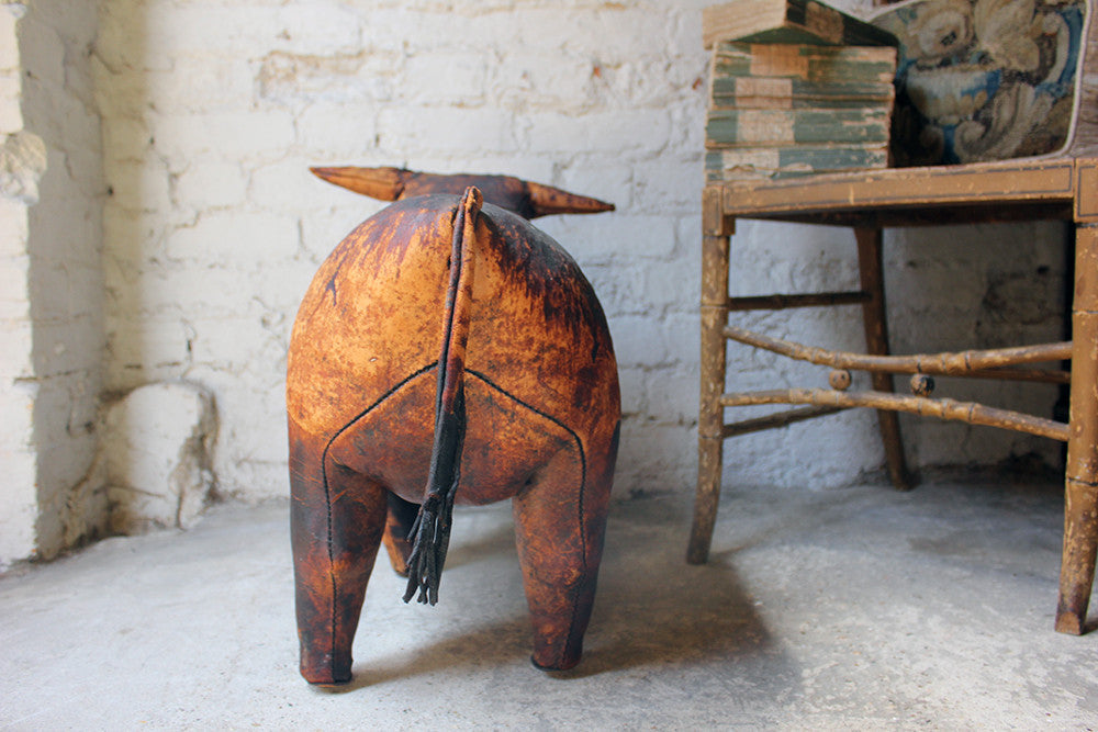 A Charming c.1960 Ormesa Leather Bull Footstool Retailed by Liberty & Co